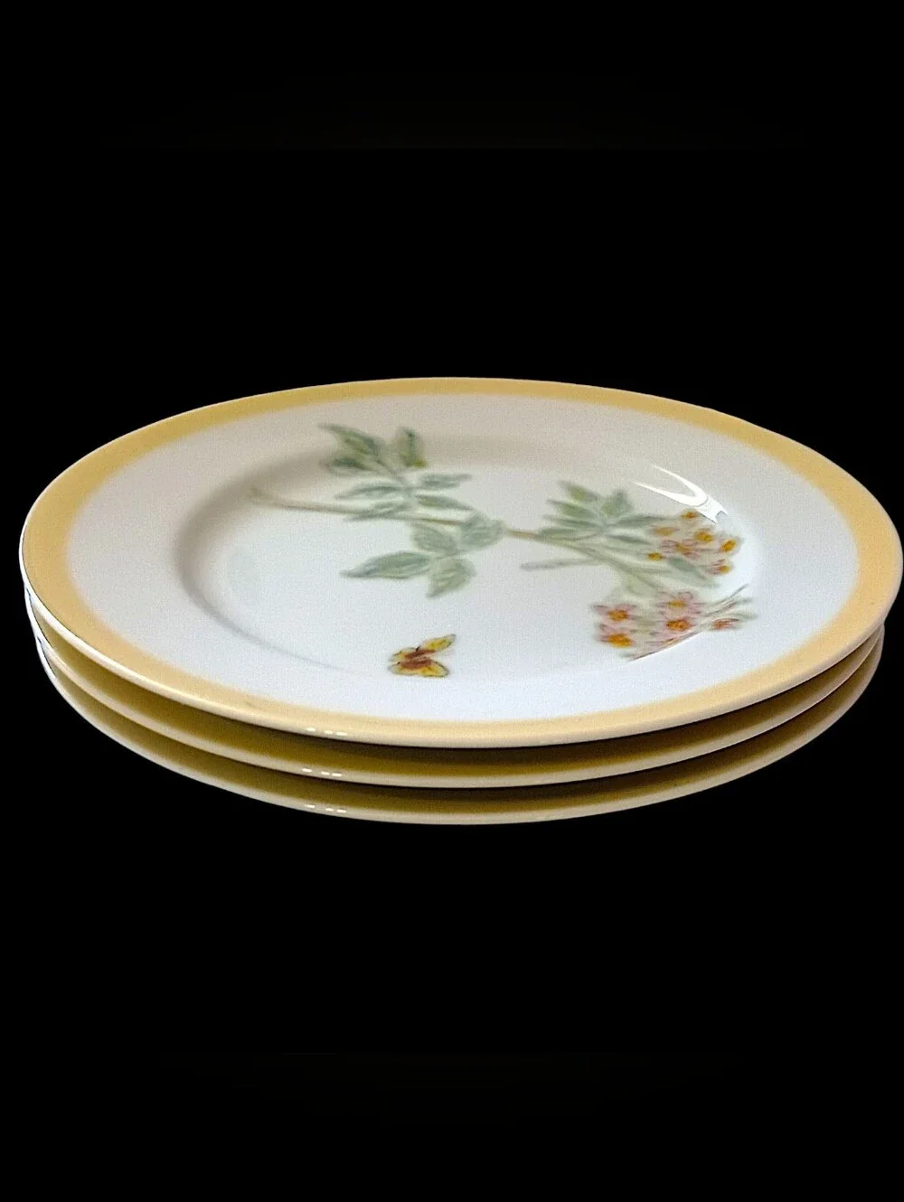 3 Williams Sonoma Flowering Herbs Salad Plates Yellow Band Wild Thyme Butterfly